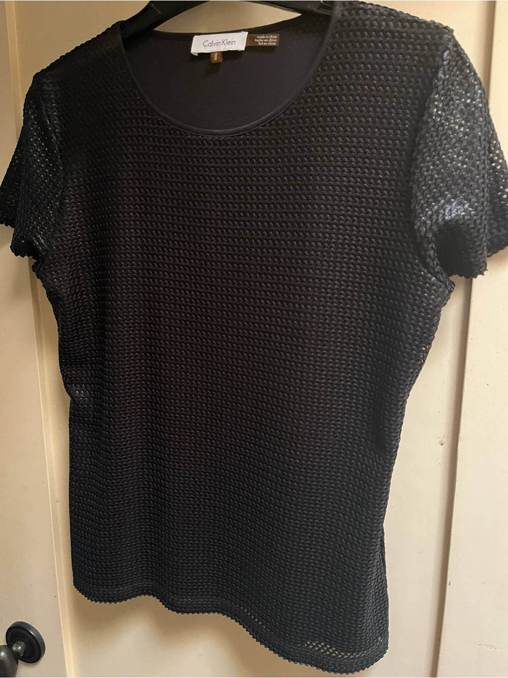 Calvin Klein Black Short-Sleeve Textured Knit Tee